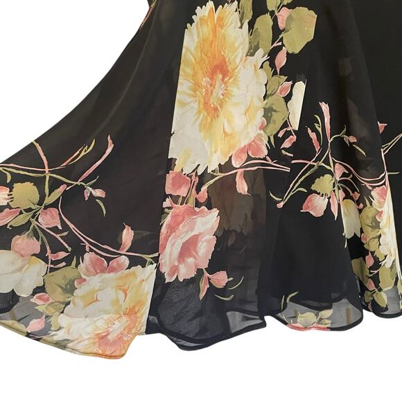 Chaps Dark Floral Chiffon Midi Skirt Flare Size M Pull On Romantic Fairy Grunge - Picture 3 of 7